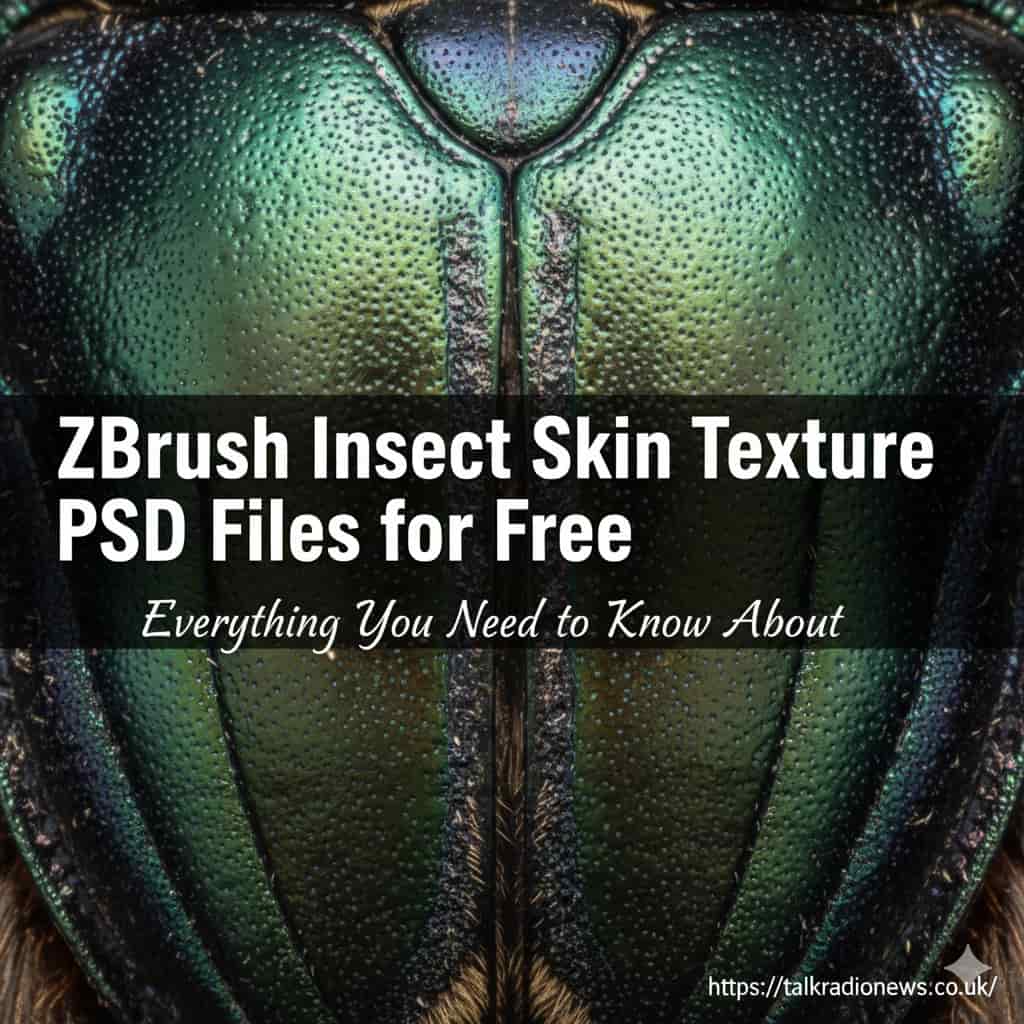 High-resolution ZBrush insect skin texture PSD files for digital sculpting, showing detailed insect exoskeleton patterns and realistic surface details.