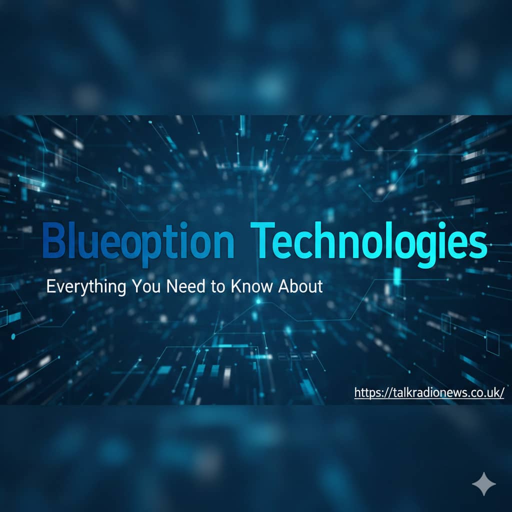 A team of diverse technology professionals collaborating on a software project for Blueoption Technologies.