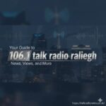 A radio microphone in a studio with the text "106.1 Talk Radio Raleigh" overlaid.