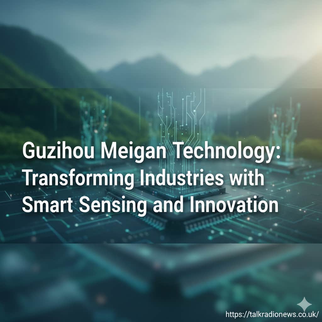 Illustration of futuristic sensors and data nodes representing Guizhou Meigan Technology connecting a smart city.