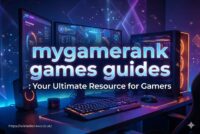 A gamer looking at mygamerank games guides on a tablet while holding a controller.