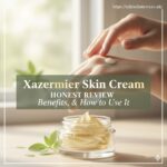 A jar of xazermier skin cream sitting on a bathroom counter next to a towel