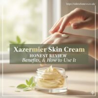 A jar of xazermier skin cream sitting on a bathroom counter next to a towel