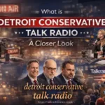 Detroit Conservative Talk Radio hosts and studio setup, highlighting news, discussions, and Talkradionews.co.uk