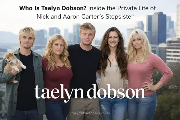 Taelyn Dobson with Nick and Aaron Carter family illustration